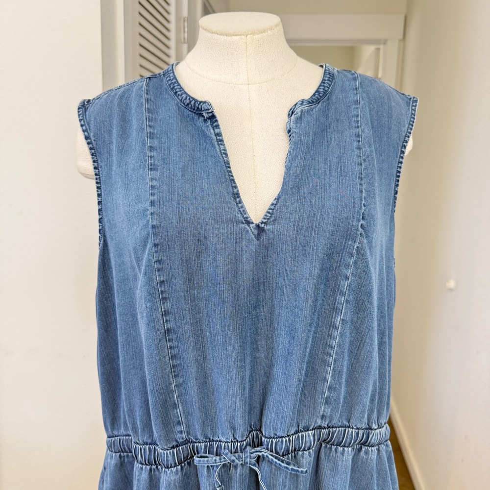 Lands End XXL chambray Denim Tiered Sleeveless Maxi Dress Drawstring Waist - Picture 4 of 7